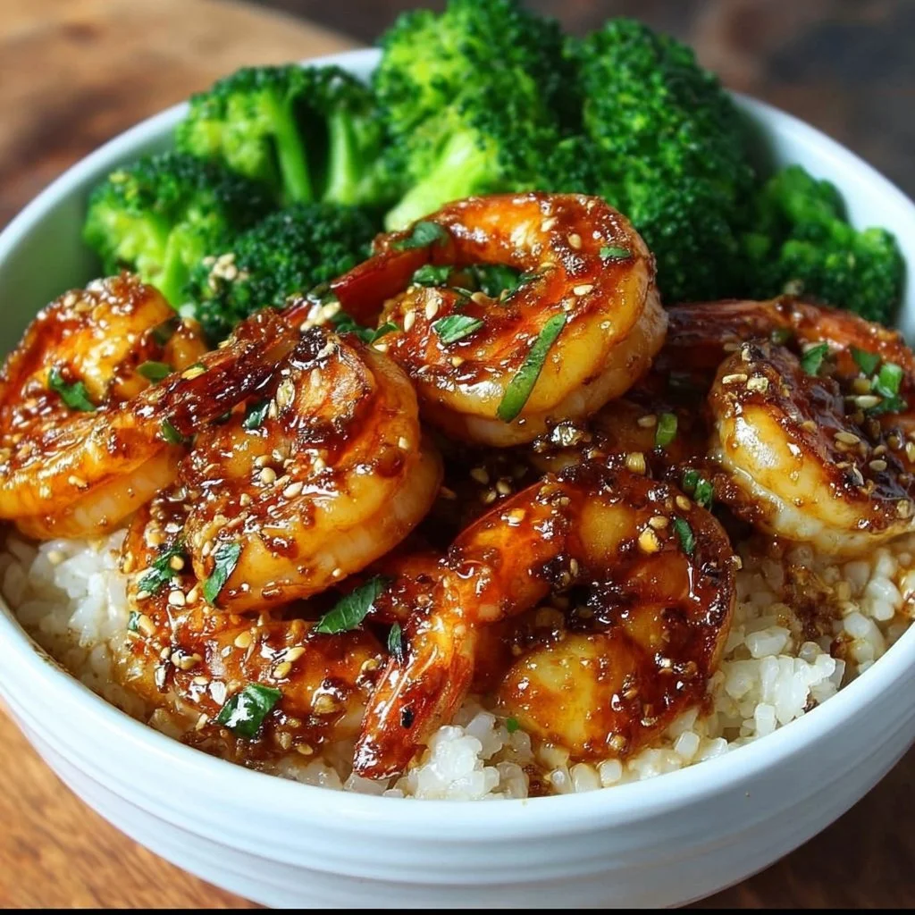 Honey Garlic Shrimp Bowls with vibrant vegetables on a plate