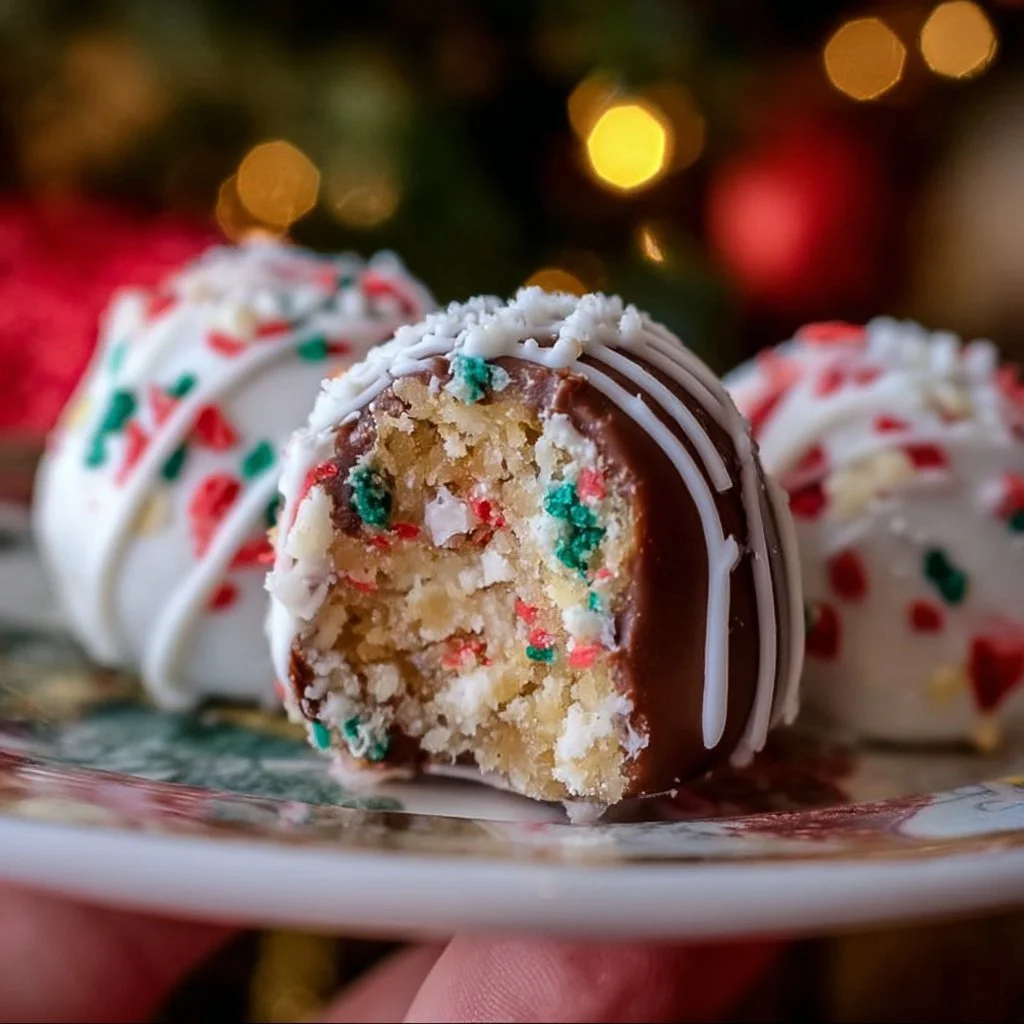 Delicious Little Debbie Christmas Tree Cake truffles served on a festive plate.