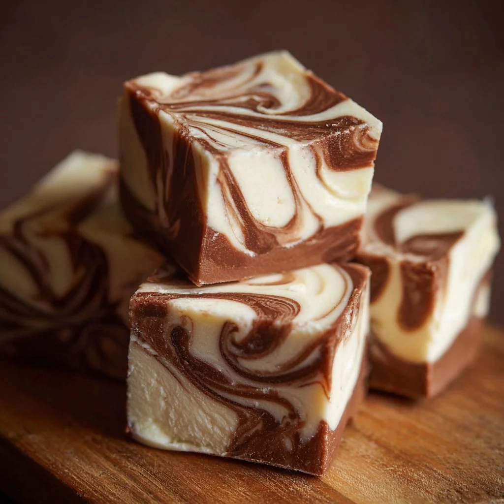 Delicious Marshmallow Swirl Fudge with a creamy texture and swirls of marshmallow.