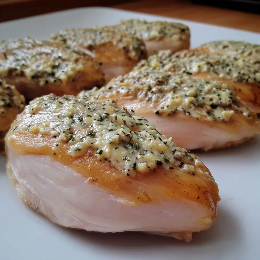 Melt in your mouth chicken breast served on a plate with herbs and spices