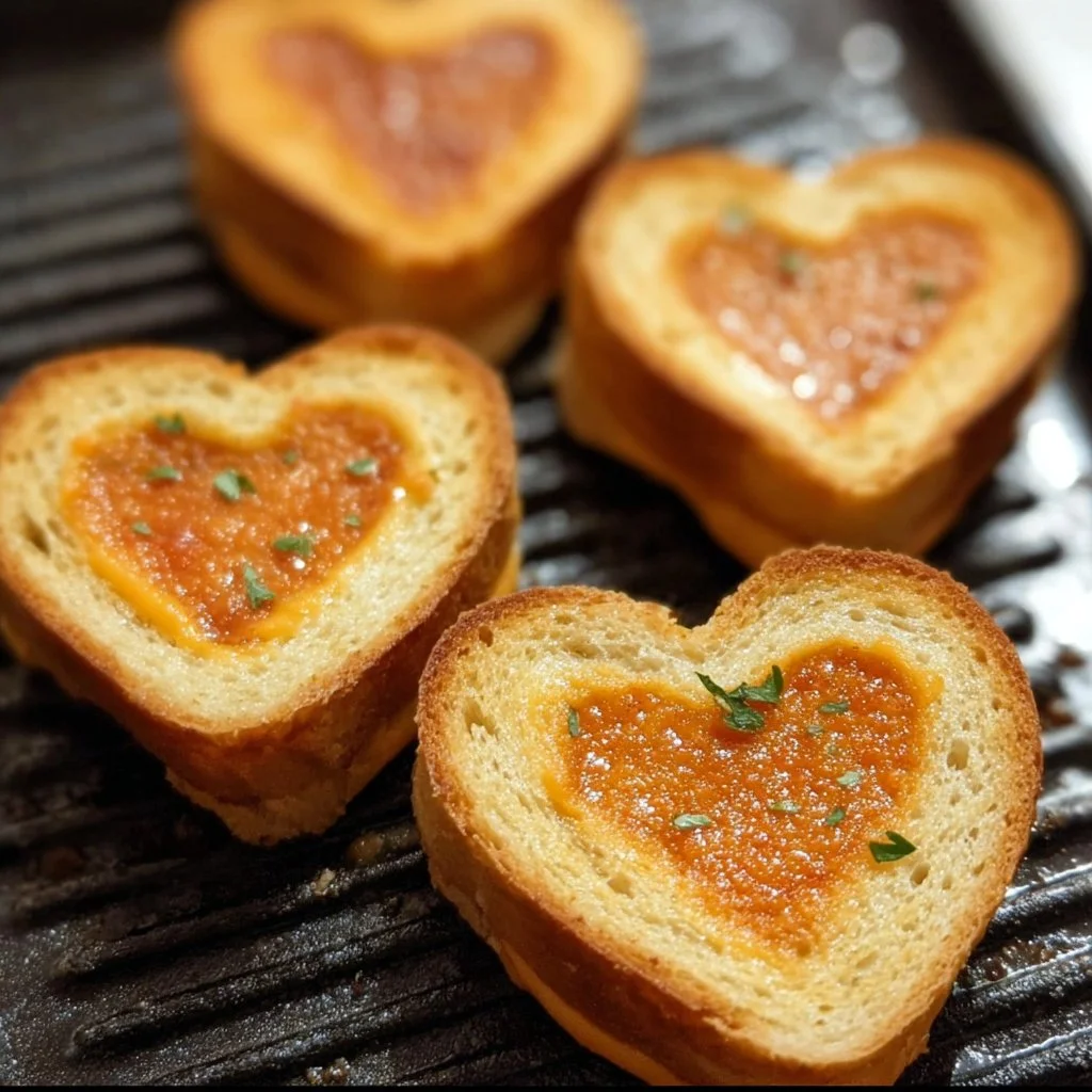 Mini grilled cheese hearts with melted cheese, perfect for a tasty snack.