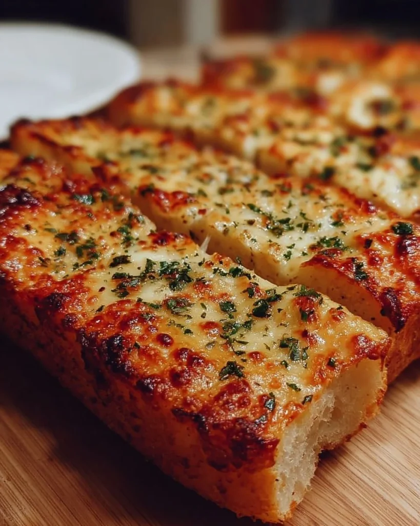 Quick and easy gluten-free garlic pizza bread ready to be served