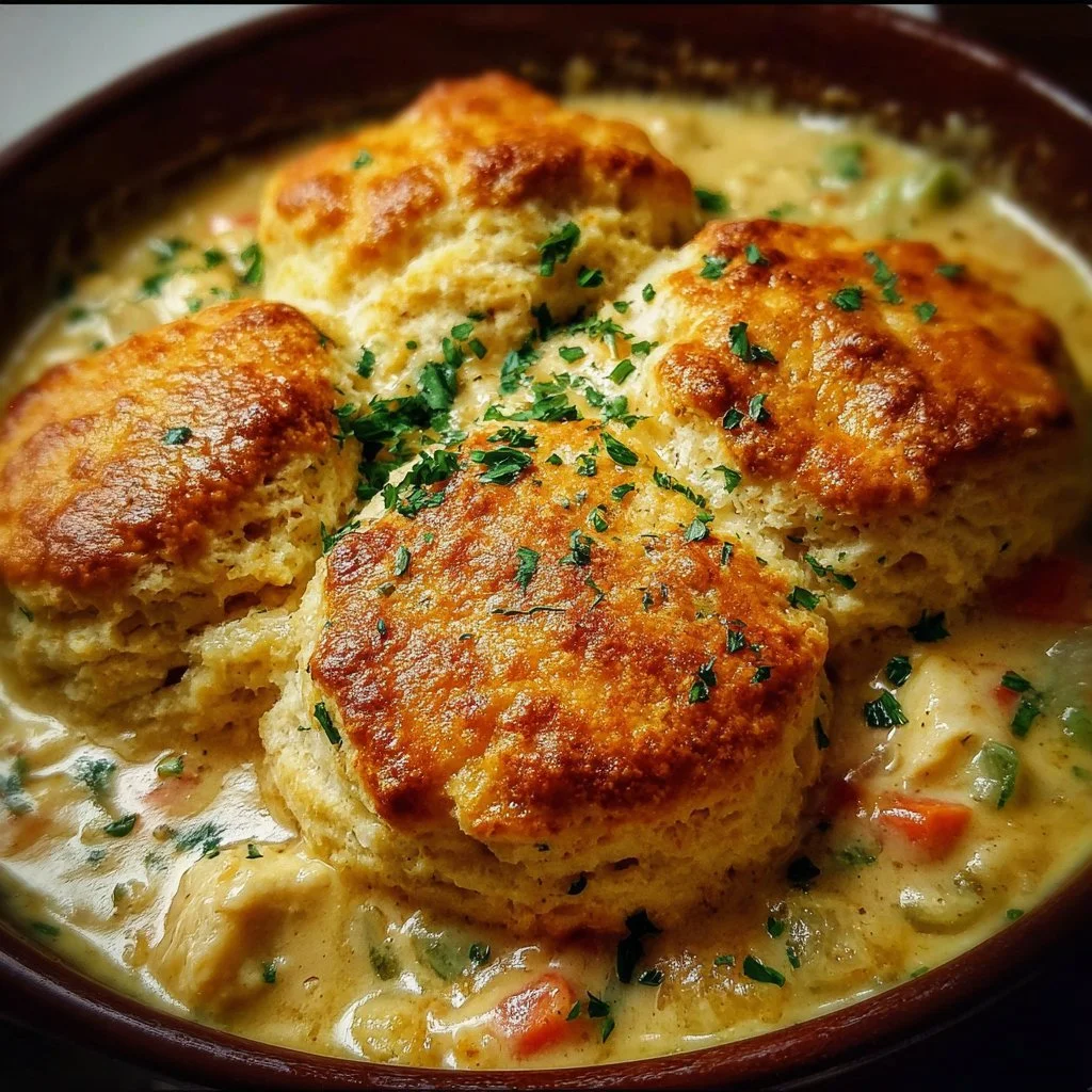 Savory Red Lobster Biscuit Chicken Pot Pie with flaky biscuit crust and chicken filling.