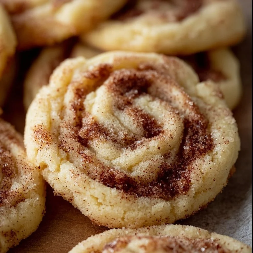 Soft and chewy cinnamon roll sugar cookies on a plate