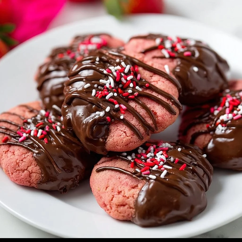 Delicious chocolate covered strawberries on cookies for Valentine's Day