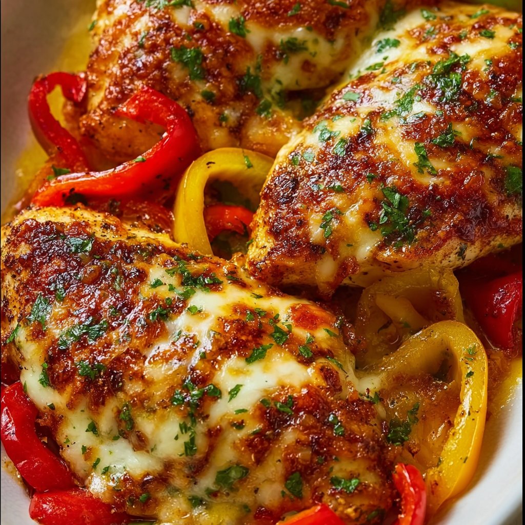 Cheesy Baked Chicken Breast and Peppers