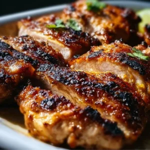 Deliciously baked boneless chicken thighs served on a plate