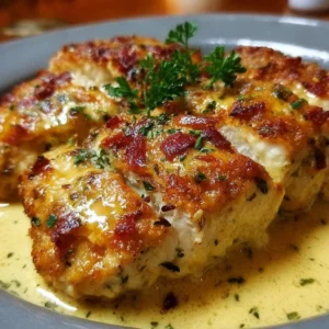 Baked cream cheese chicken dish served with herbs and spices