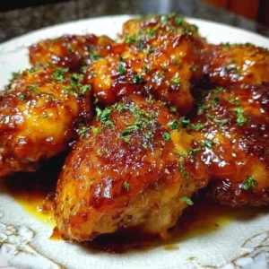 Baked Hot Honey Chicken with a spicy honey glaze on a plate