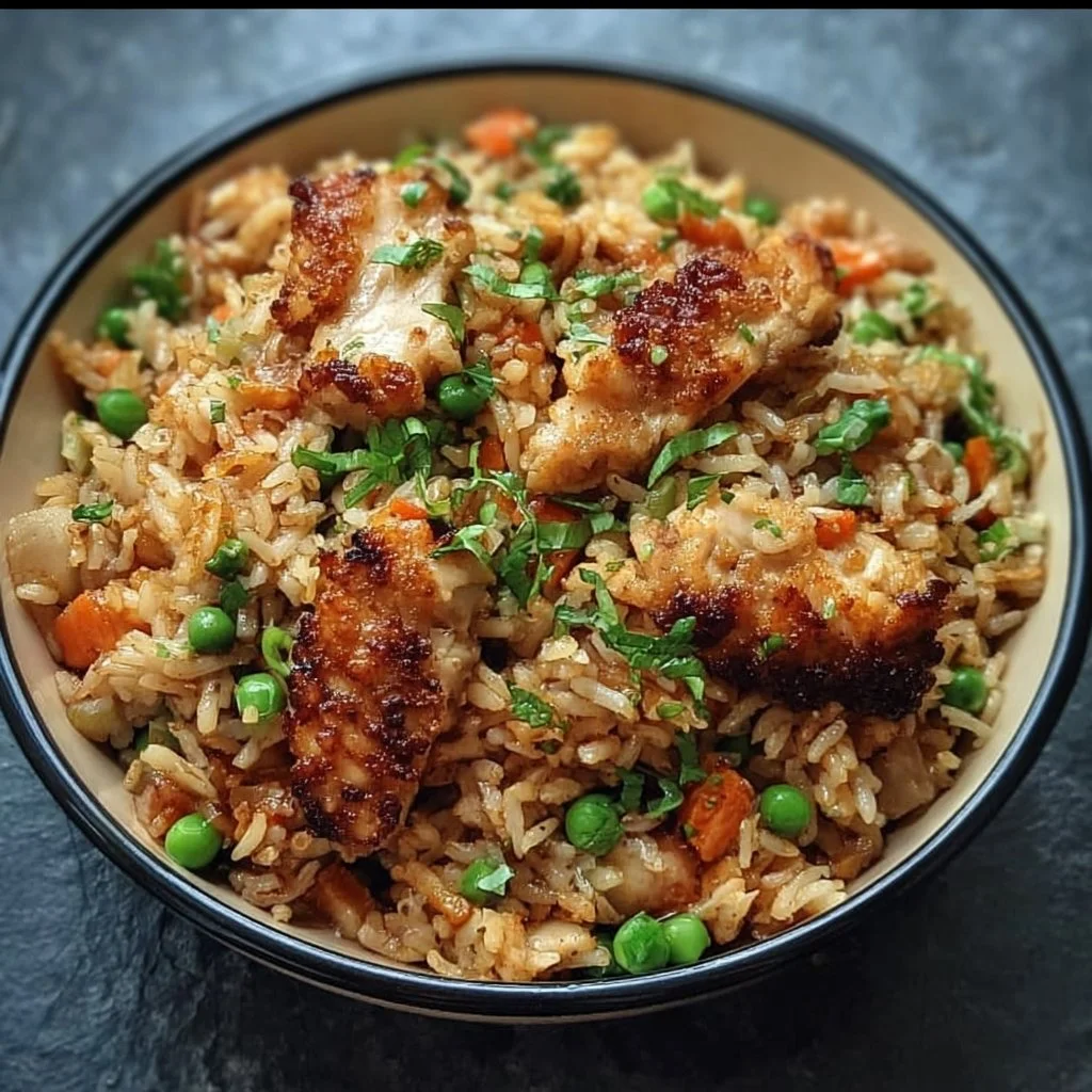 High Protein Crispy Garlic Chicken Fried Rice