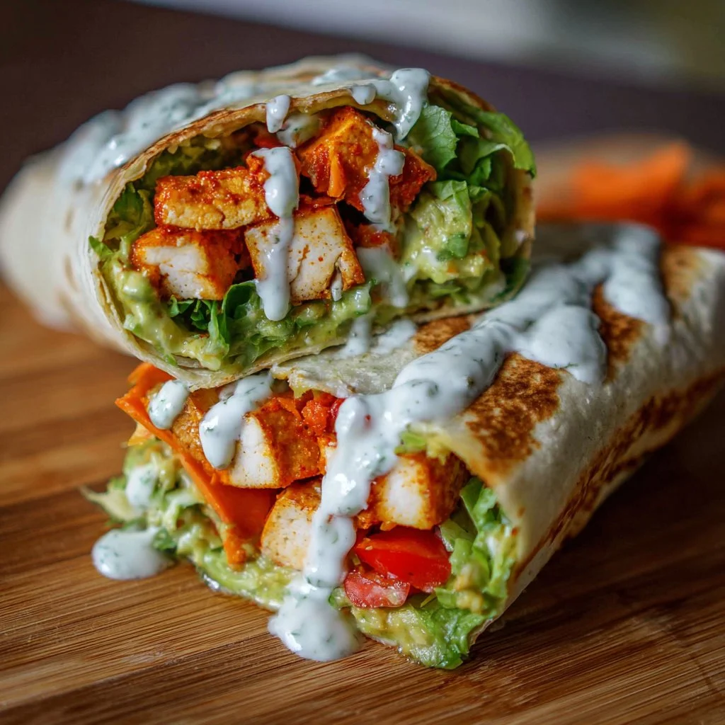 Buffalo Tofu Wrap with Easy Vegan Ranch