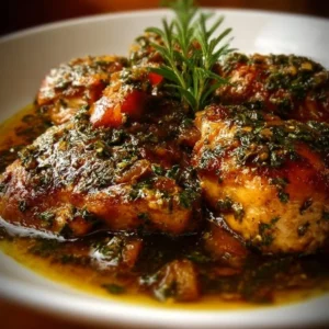 Braised Catalina Chicken dish served in a bowl with herbs and spices