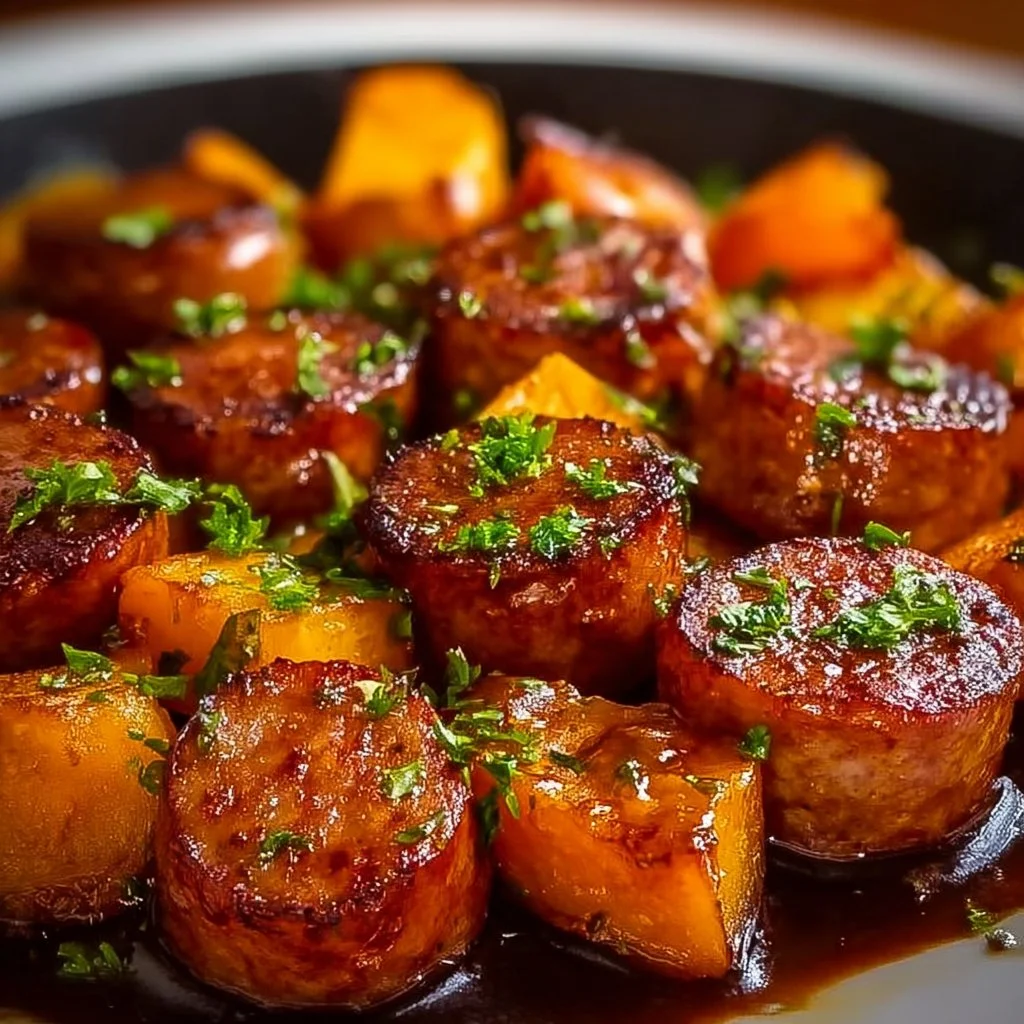 Caramelized Sausage and Sweet Potatoes Skillet Dinner