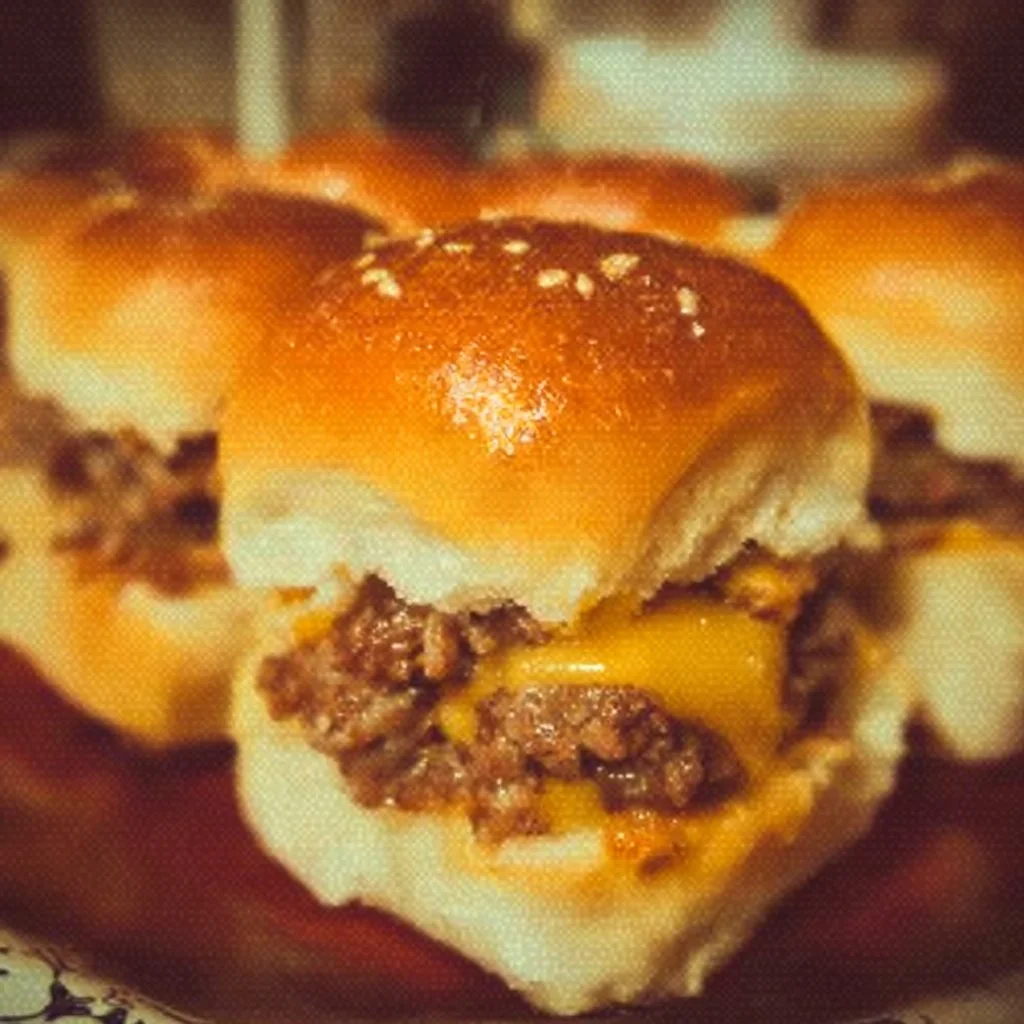 Delicious cheeseburger sliders served on a platter with pickles and condiments