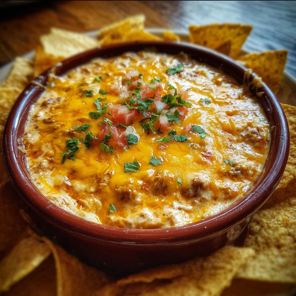 Delicious Cheesy Bean Dip served in a bowl with tortilla chips on the side