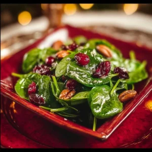 Festive Christmas Cranberry Spinach Salad with berries and nuts