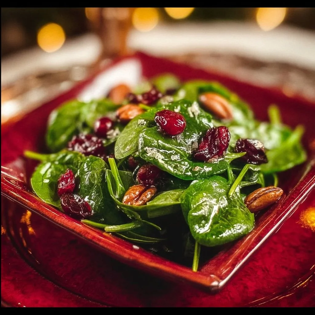 Festive Christmas Cranberry Spinach Salad with berries and nuts