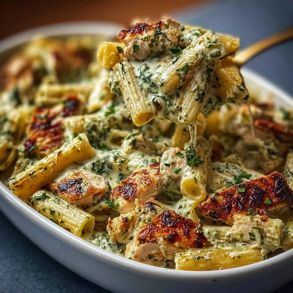 Creamy Pesto Chicken Pasta Bake