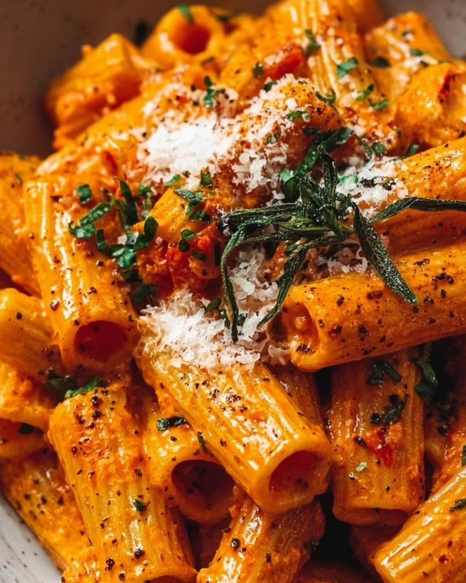 Creamy Tomato Garlic Rigatoni Pasta Recipe