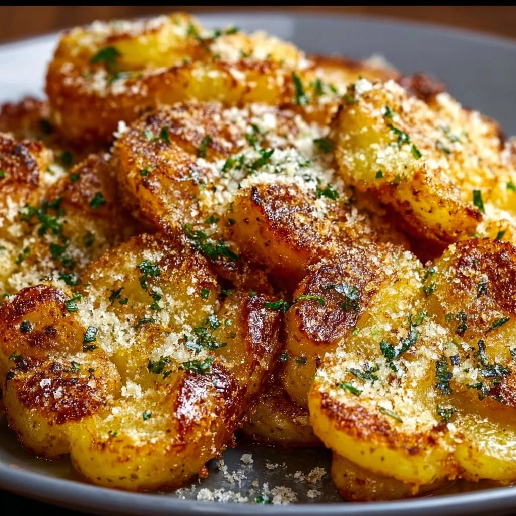 Crispy Garlic Butter Parmesan Smashed Potatoes