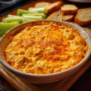 Crockpot Buffalo Chicken Dip served in a bowl with chips for dipping