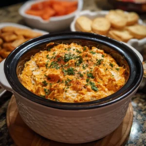 Crockpot Buffalo Chicken Dip served in a bowl with tortilla chips