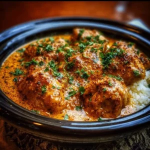 Crockpot Cajun Butter Chicken with spices and herbs in a bowl