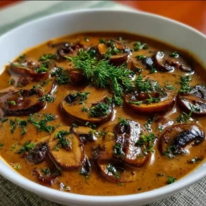Delicious homemade easy mushroom gravy served over mashed potatoes.