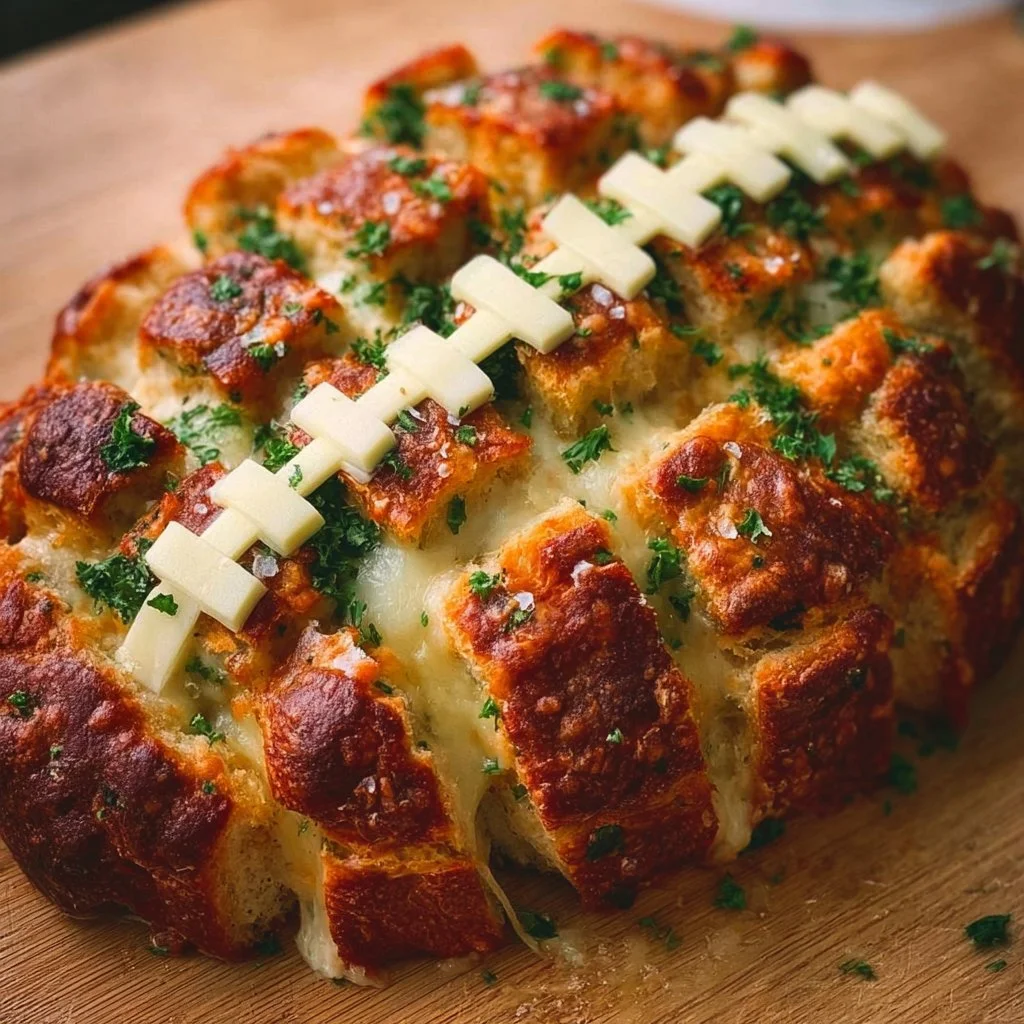 Football Shaped Cheesy Stuffed Garlic Pull Apart Bread