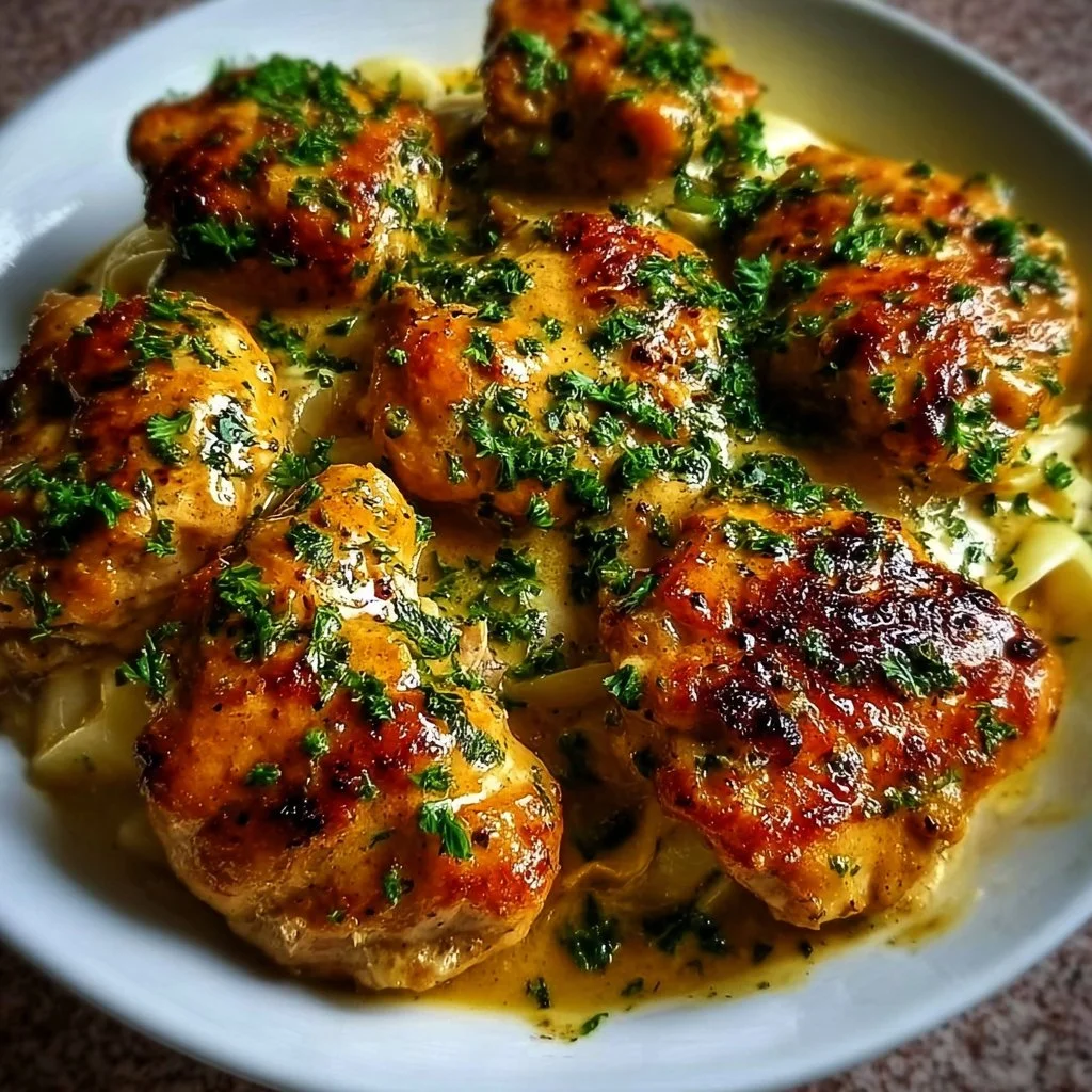 Delicious garlic butter chicken served with herbs and side dishes