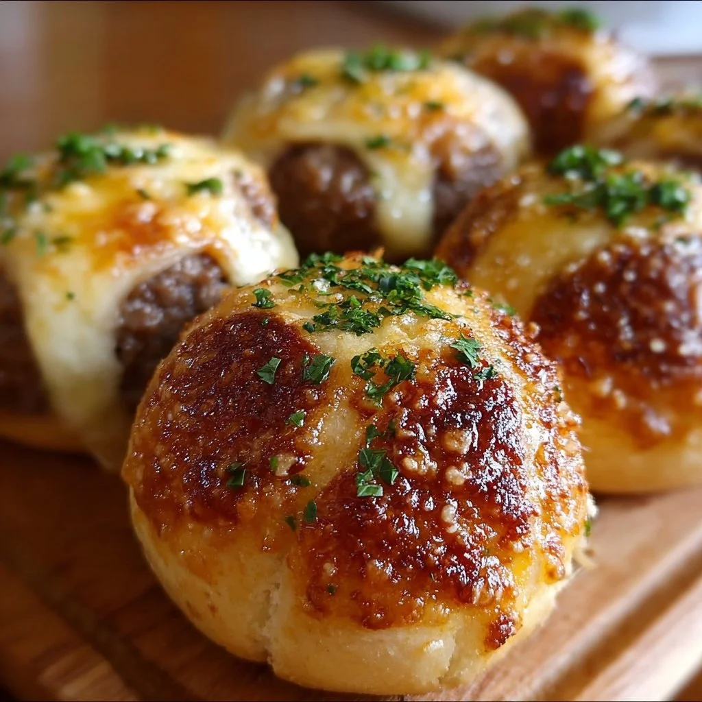 Garlic Parmesan Cheeseburger Bombs stuffed with juicy beef and cheese