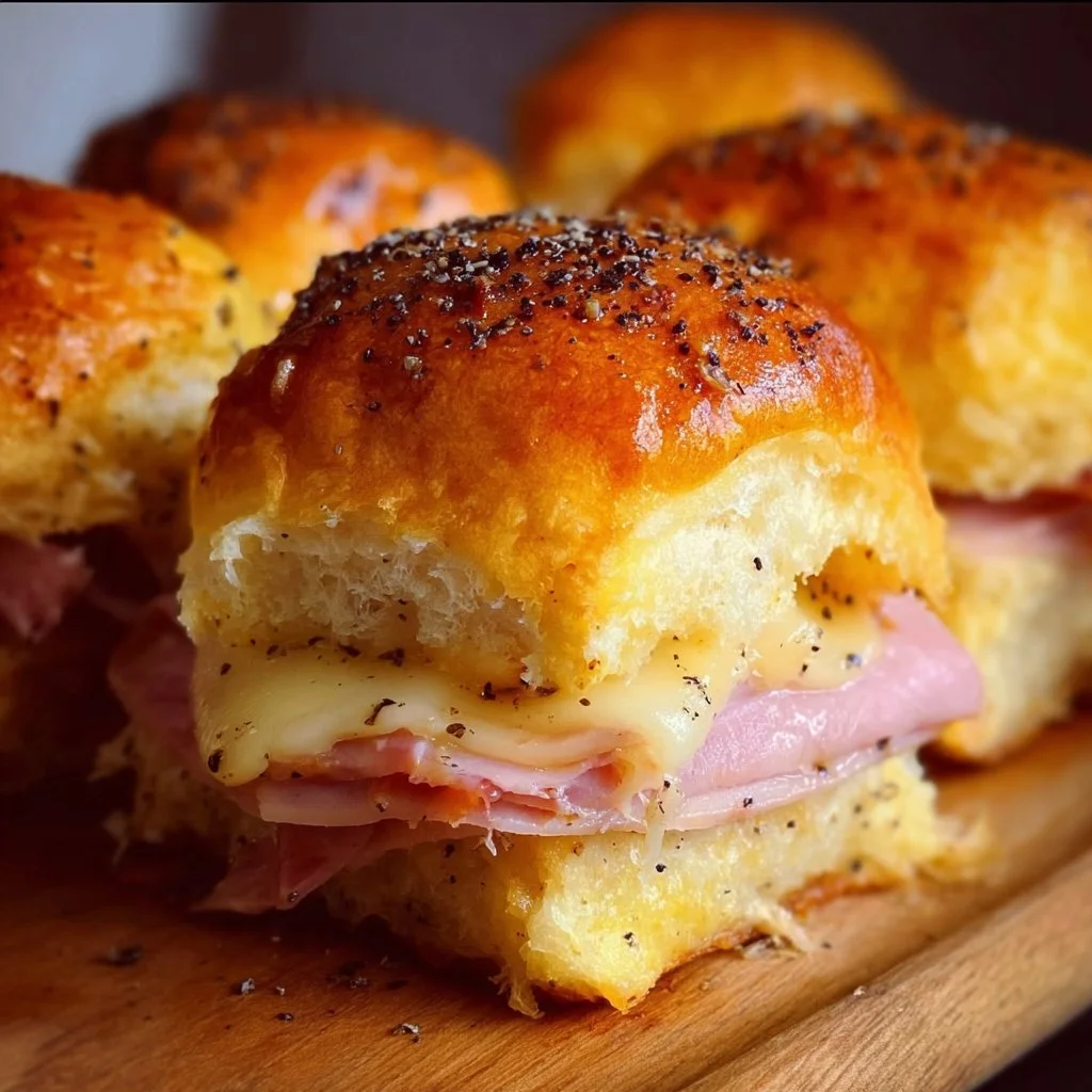 Delicious Ham and Havarti Cheese Sliders served on a platter