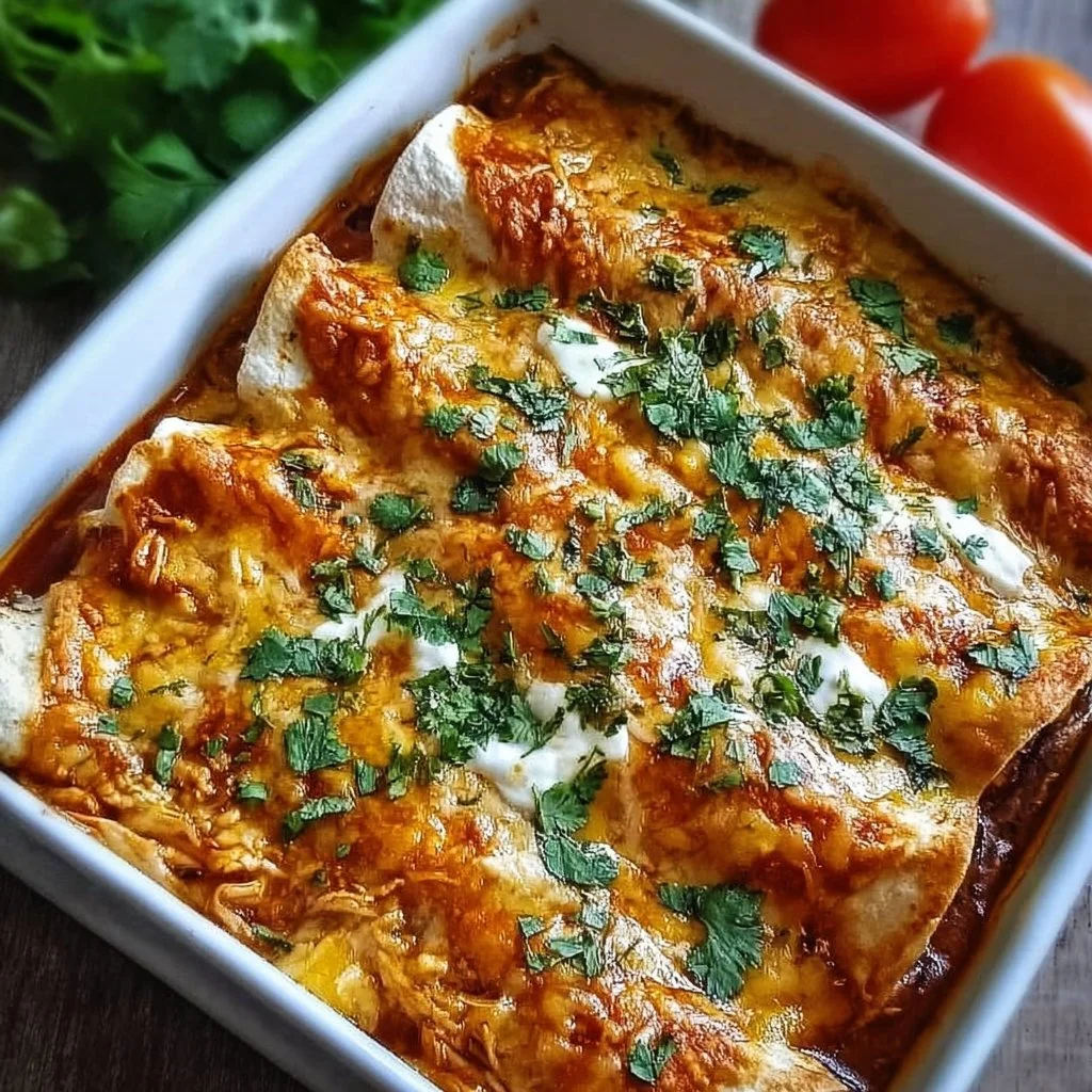 Delicious high protein chicken enchiladas topped with cheese and fresh cilantro
