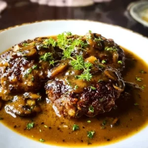 Delicious homemade Salisbury steak with gravy served on a plate