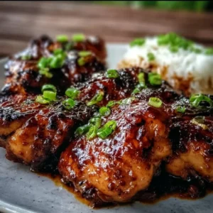 Delicious Huli Huli Chicken grilled with Hawaiian spices and served on a plate