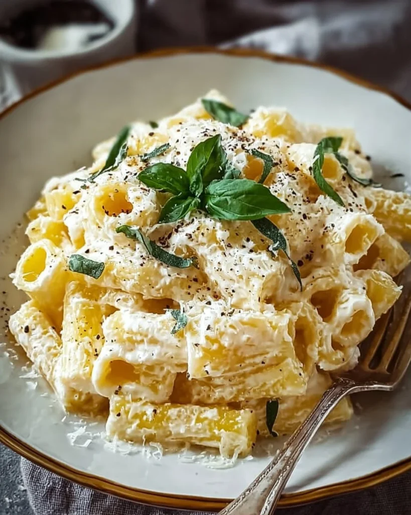 Creamy ricotta pasta served in a bowl with fresh herbs