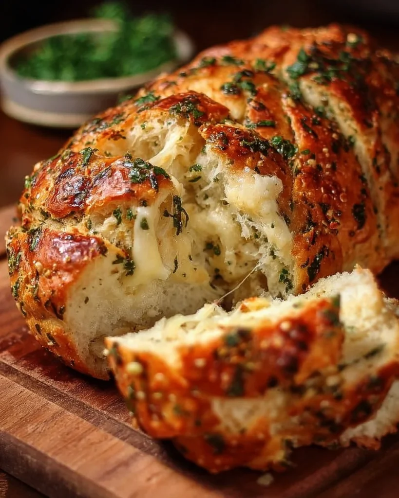 Delicious Italian herb and cheese bread ready to be served.
