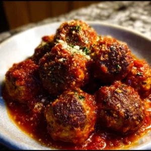 Keto Italian Meatballs served with rich marinara sauce on a plate
