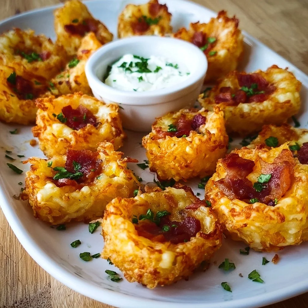Delicious loaded tater tots appetizers topped with cheese and toppings