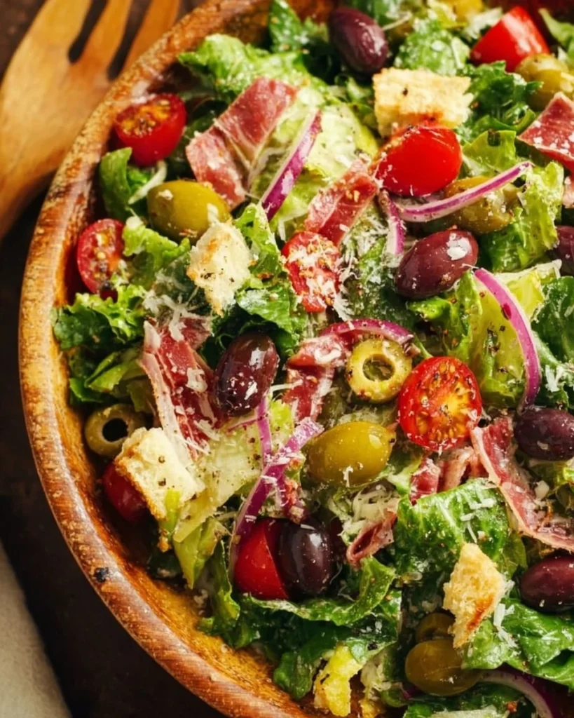 Massive Classic Italian Salad with fresh vegetables and Italian dressing