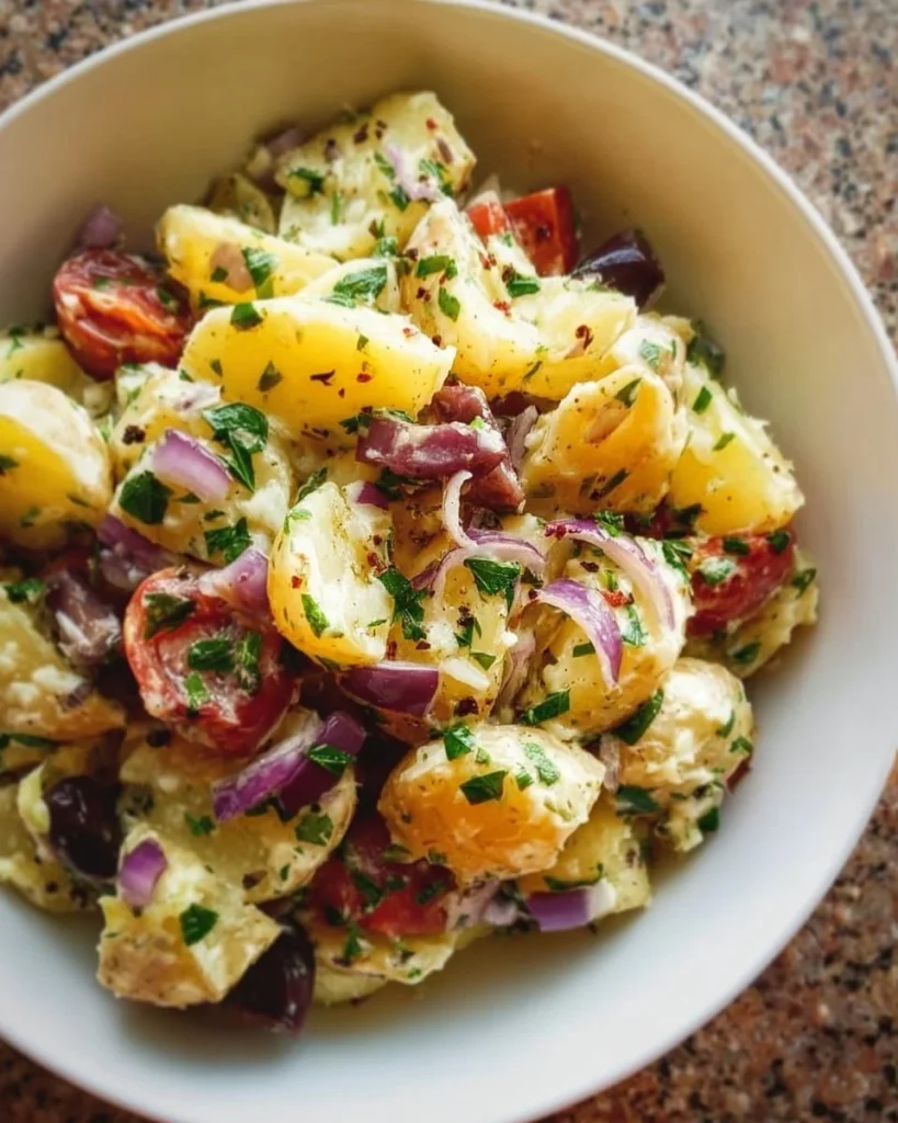 Mediterranean Potato Salad with herbs, olives, and feta cheese blend