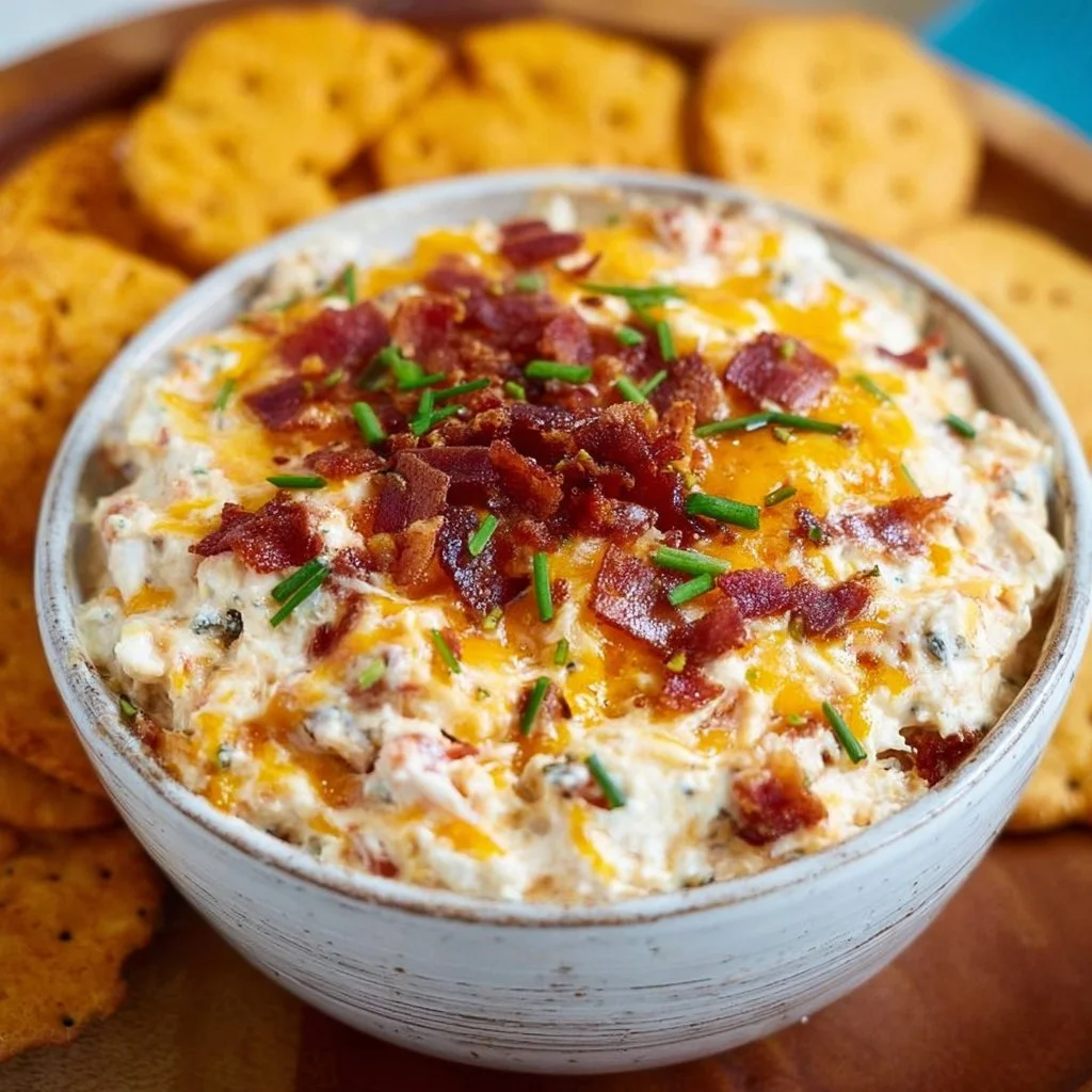 Delicious Million Dollar Crack Dip served in a bowl with crackers and veggies