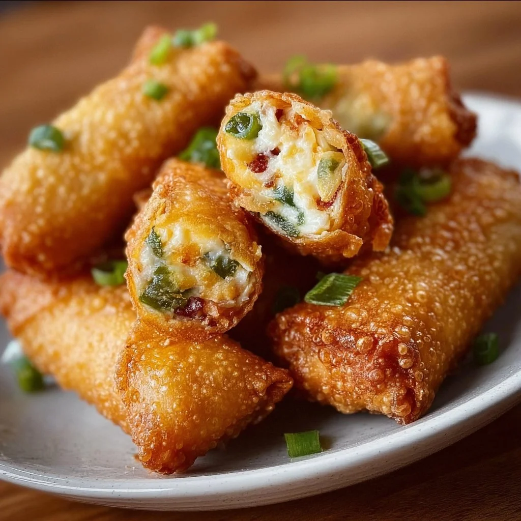 Crispy Mini Jalapeno Popper Egg Rolls served on a plate