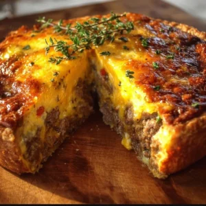 Delicious Monterey Sausage Pie served warm with herbs and spices.