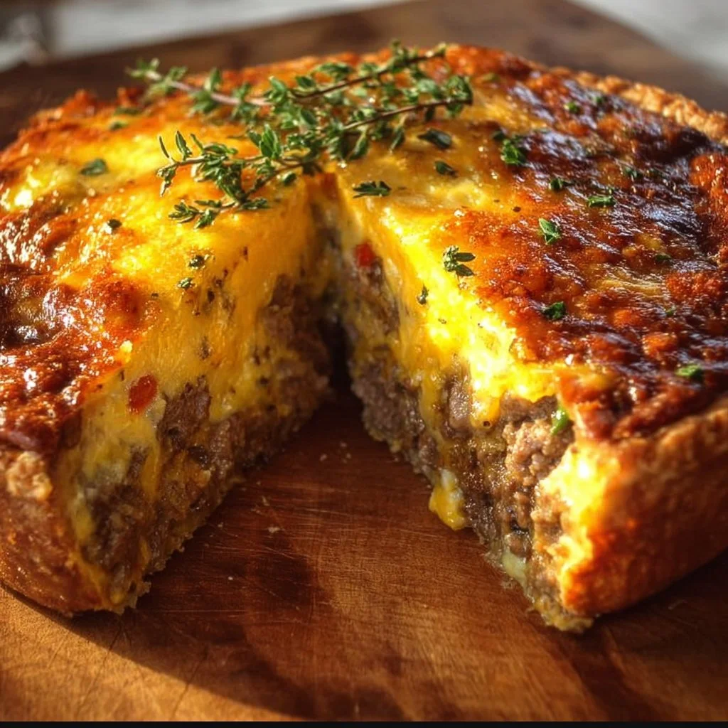 Delicious Monterey Sausage Pie served warm with herbs and spices.