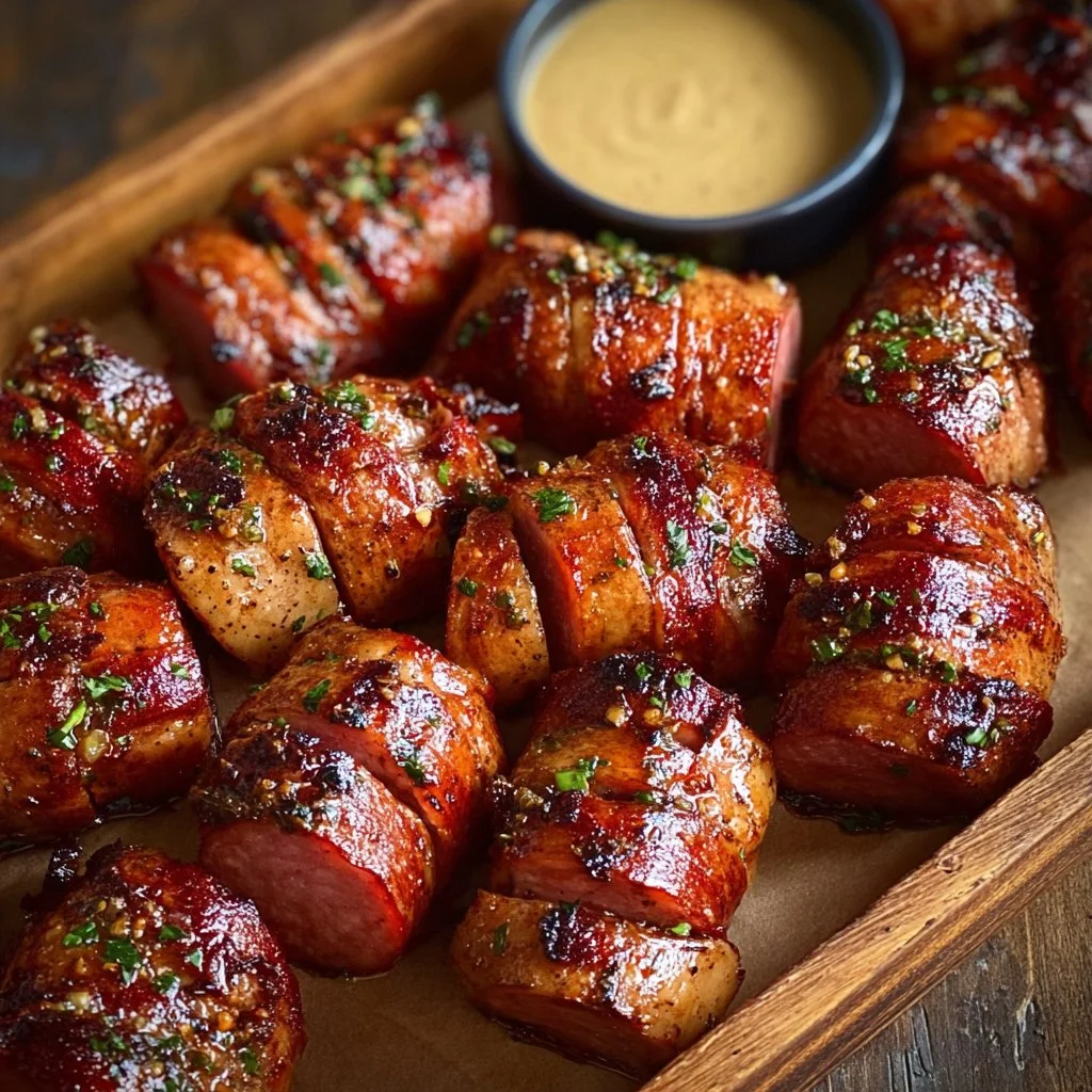 Mustard Hasselback Kielbasa Bites