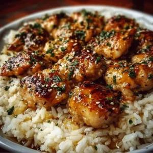 One-Pan Honey Butter Garlic Chicken & Rice cooked with honey, butter, and garlic.