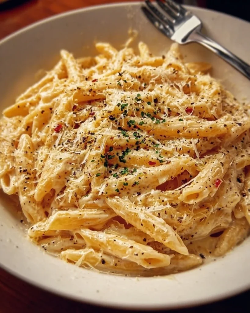 Delicious one pot creamy garlic pasta served in a bowl