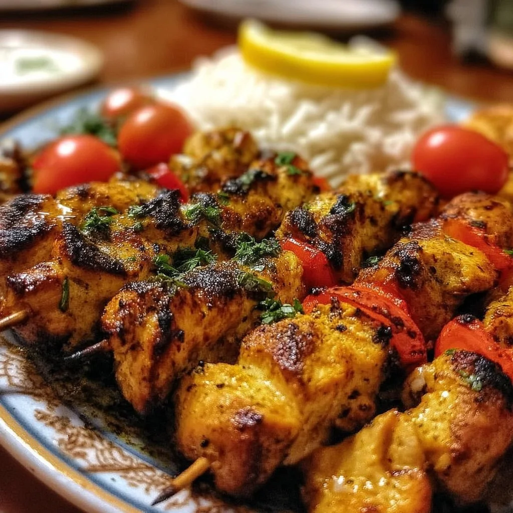 Juicy Persian Chicken Kabobs grilled to perfection with vibrant spices.