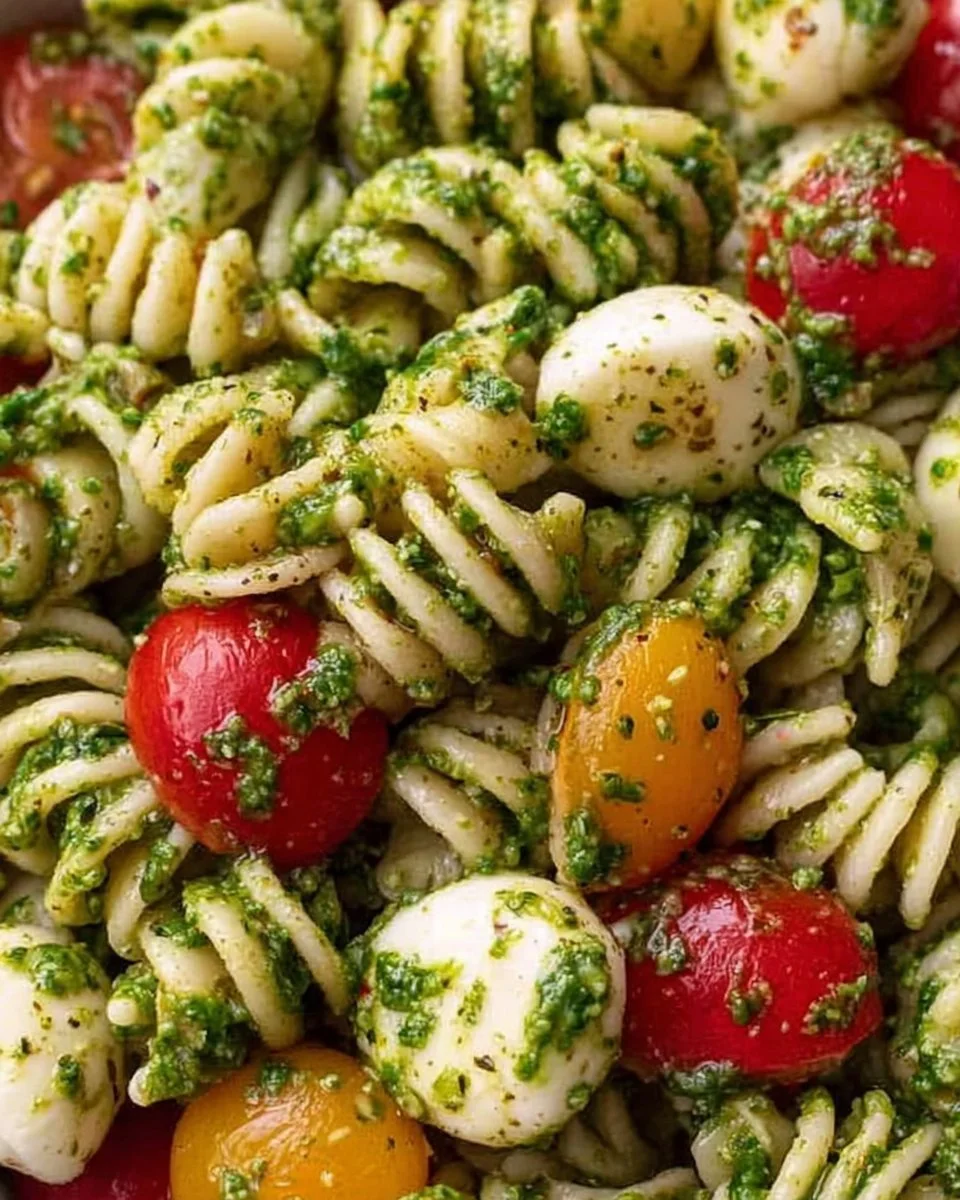 PESTO PASTA SALAD with TOMATOES & MOZZARELLA!😍